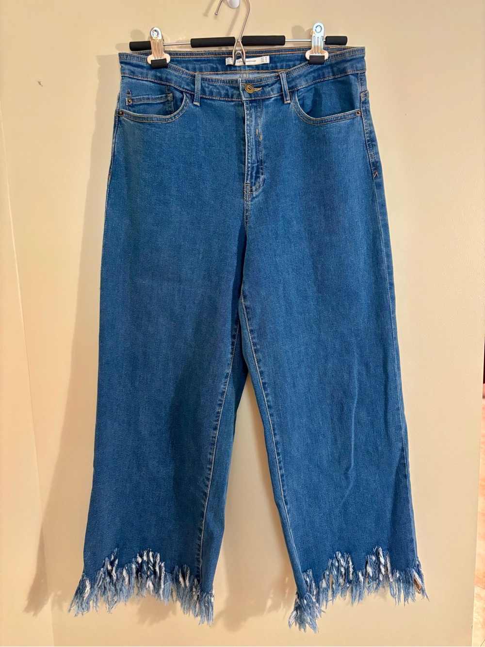 Zara Trafaluc Blue Fringe Frayed Hem Wide-Leg Women's Jeans size 8